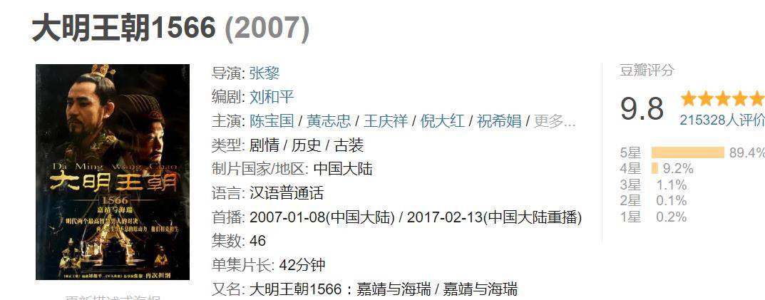 大明王朝1566是哪一年的电视剧，为什么禁了十年-