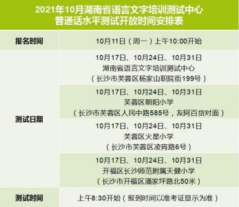 ​10月湖南省普通话水平测试时间安排出炉