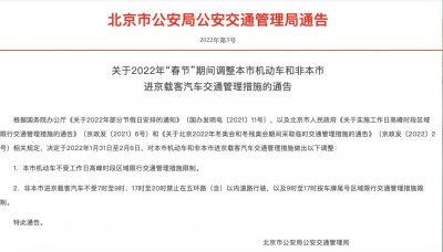 ​北京春节期间机动车不限行