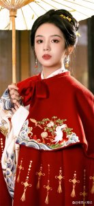 ​周也红衣撑伞古风壁纸写真图集